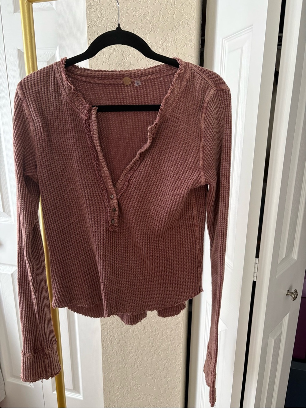Free People One Henley Colt Thermal Waffle Long Sleeve Knit Size L
